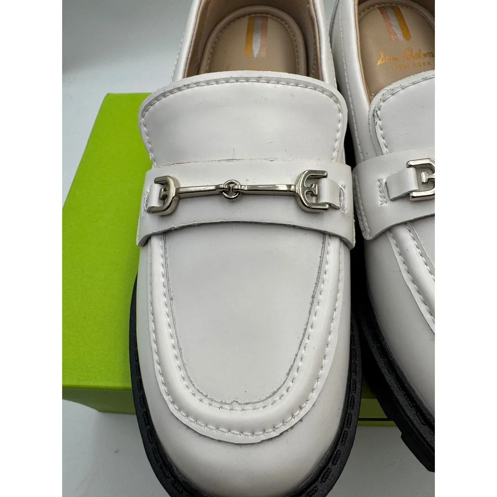 Sam Edelman Kids White Lug Sole‎ Horsebit Loafers Chunky Slip On Shoes